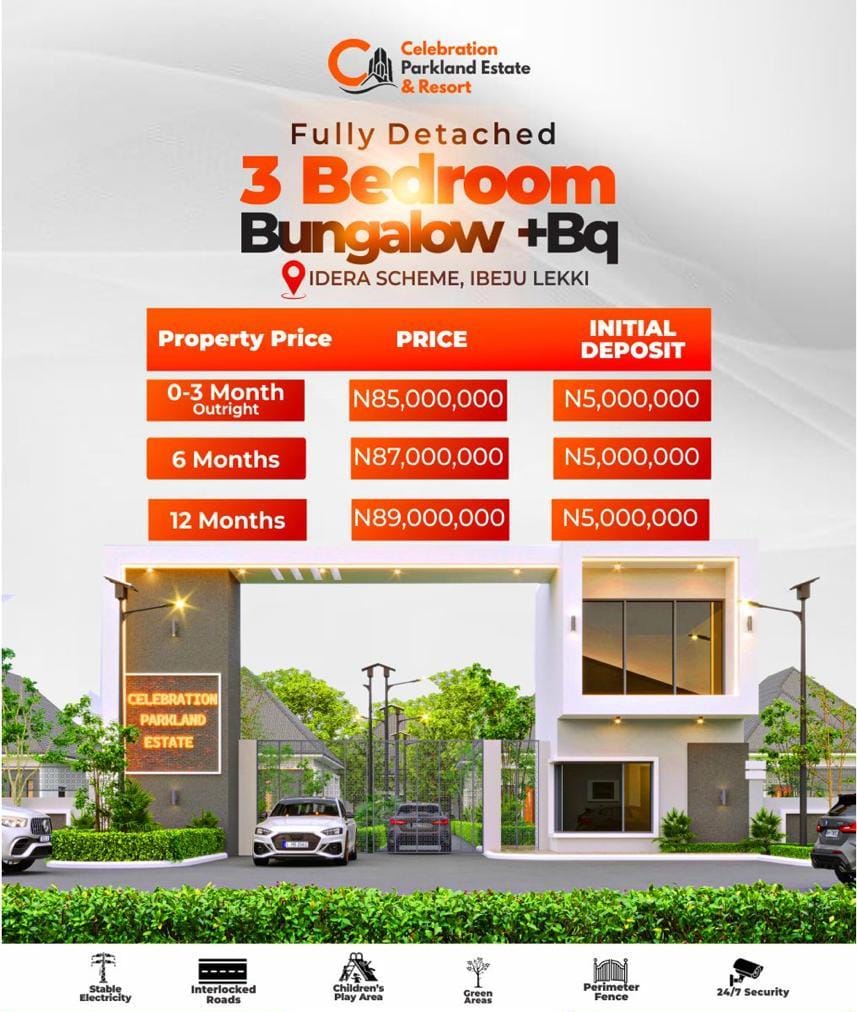 Image for payment plan for 3 Bedroom Bungalow in Celebration Parkland Estate, Ibeju Lekki
